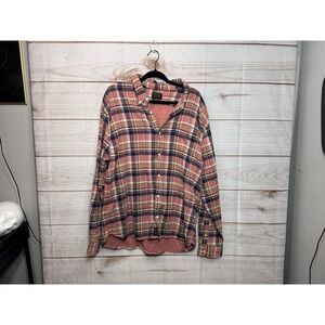Jachs New York Womens 2XL Classic Fit Lined Plaid Flannel Shirt Coral Navy
